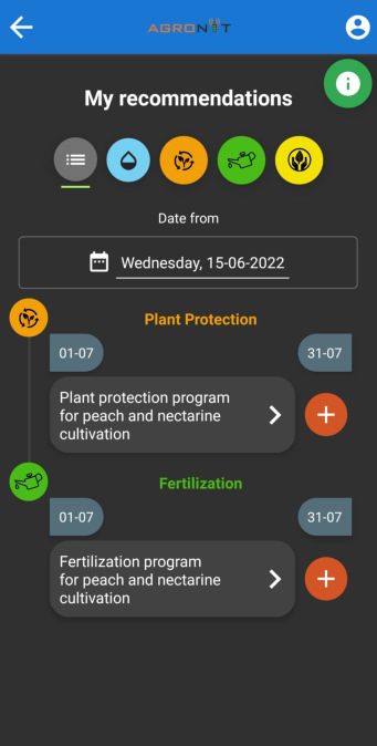 AgroNIT app: recommendations screen