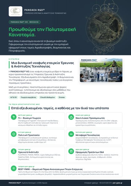 Πρώτη σελίδα του εταιρικού φυλλαδίου της PANGAEA R&D