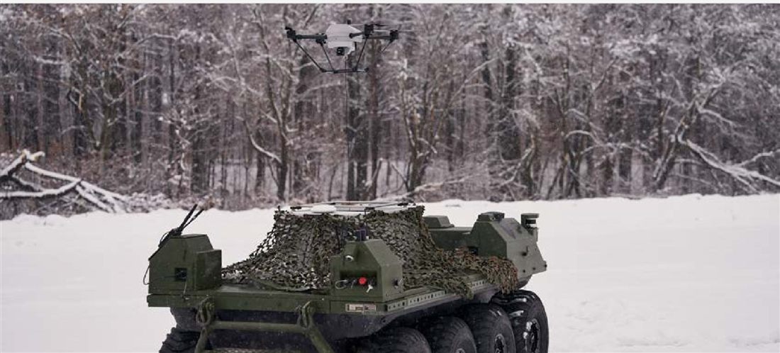 KHRONOS tethered drone deployed from a vehicle in snow