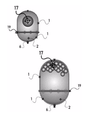 Patent drawing of the thermal expansion damping mechanism inside a closed vessel