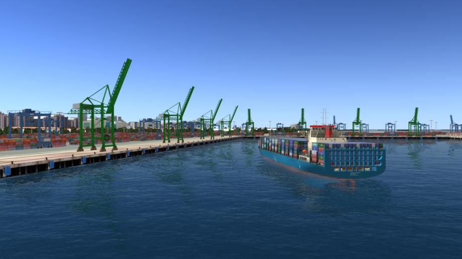 Container ship approaching a berth