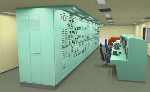 3D engine control room with switchboard