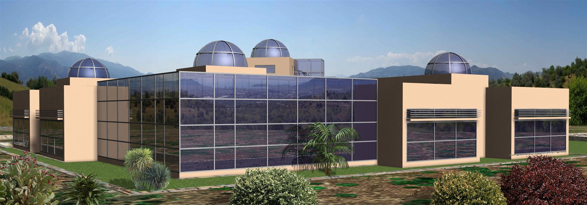Glazed south facade with domes